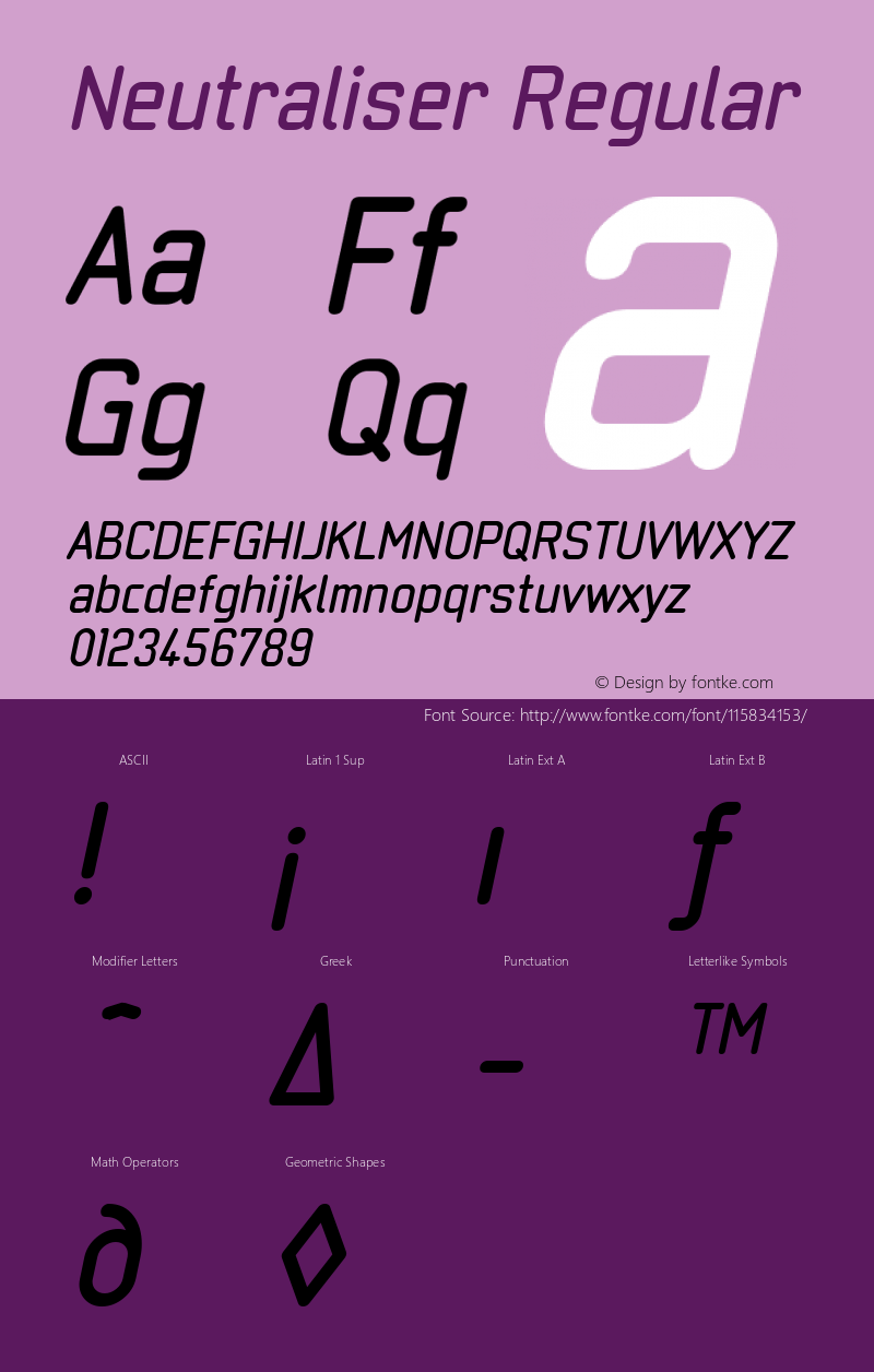 Neutraliser W05 BoldOblique Version 4.00 Font Sample