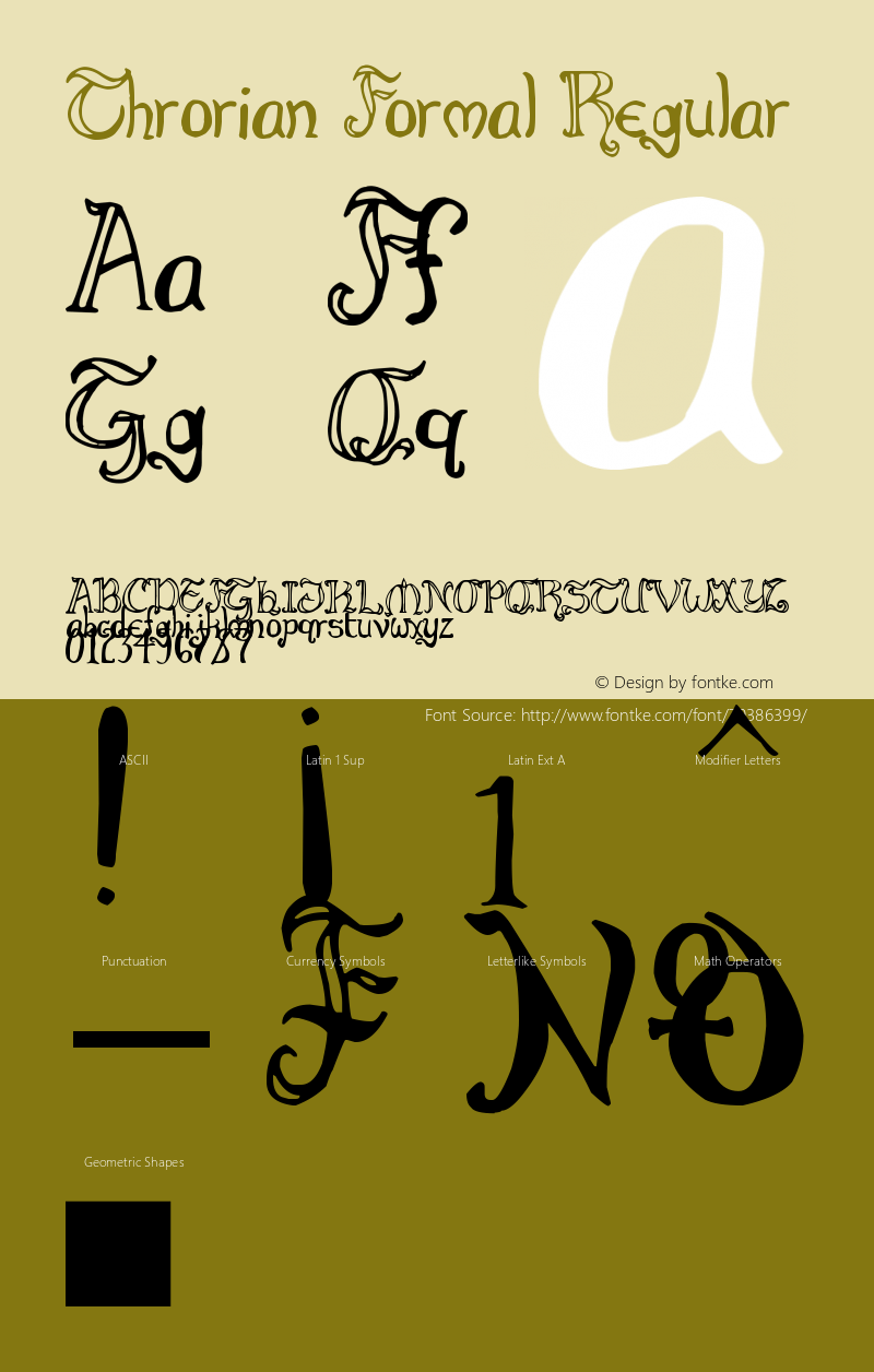 Throrian Formal Regular Version 1.00 April 15, 2012, initial release Font Sample