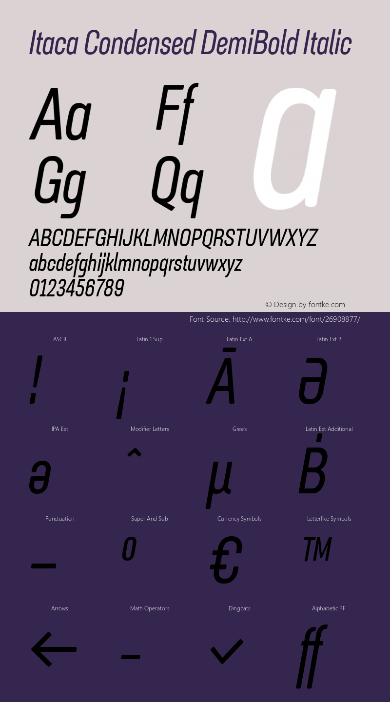 Itaca Condensed DemiBold Italic Version 1.000;PS 1.0;hotconv 1.0.86;makeotf.lib2.5.63406 Font Sample