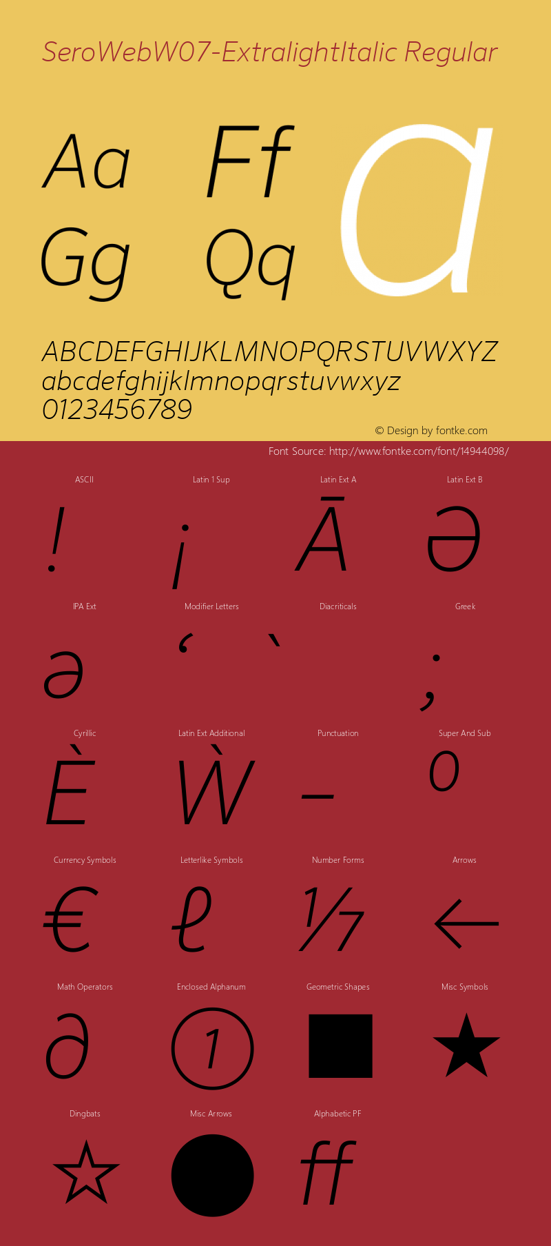 SeroWebW07-ExtralightItalic Regular Version 7.504 Font Sample