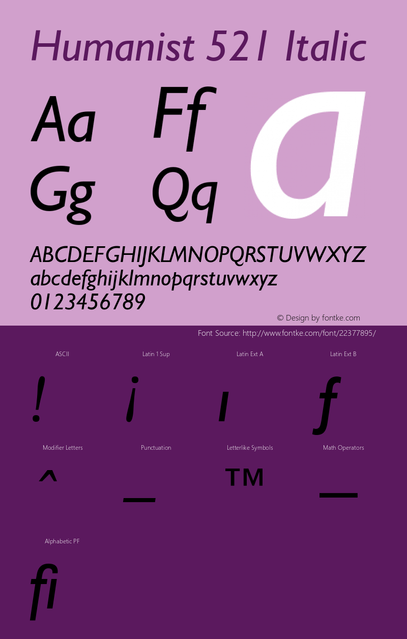 Humanist521BT-Italic 2.0-1.0 Font Sample