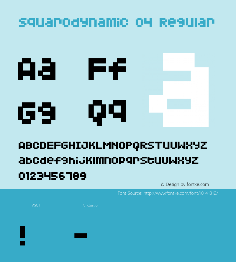 Squarodynamic 04 Regular Macromedia Fontographer 4.1.3 3/18/02 Font Sample