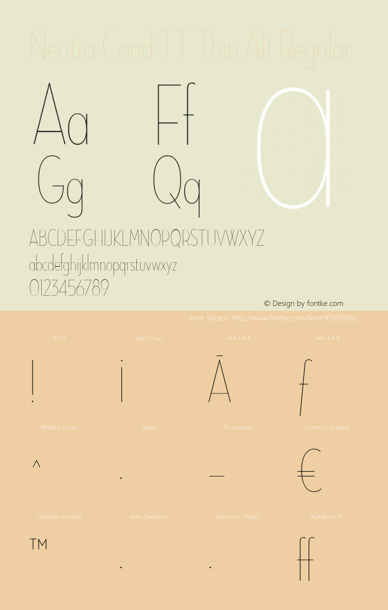 Neutra Cond TT Thin Alt Regular Version 1.000 2004 initial release Font Sample