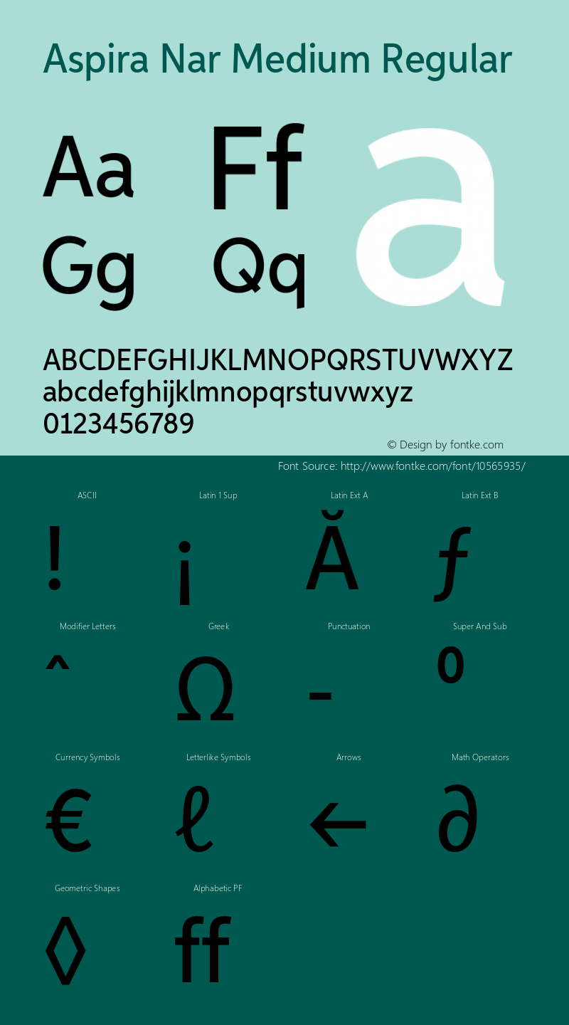 Aspira Nar Medium Regular Version 1.05          UltraPrecision Font Font Sample