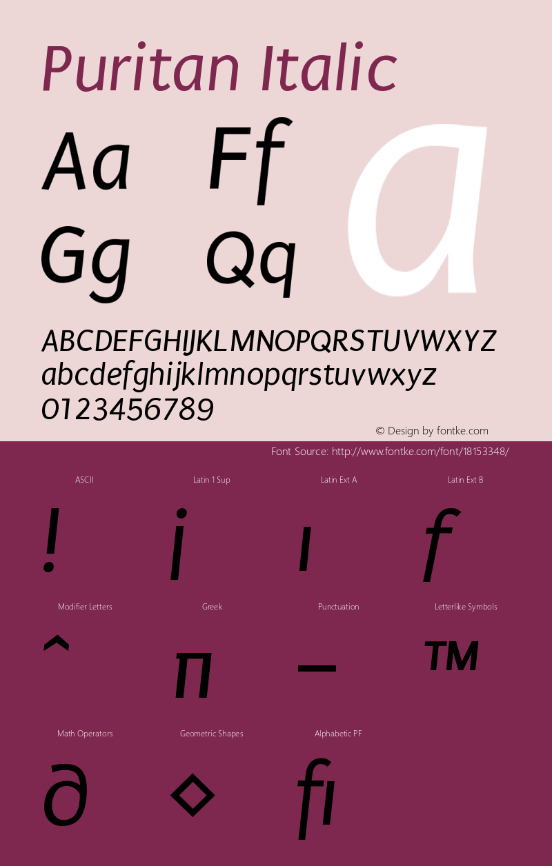 Puritan Italic Version 2.0a Font Sample