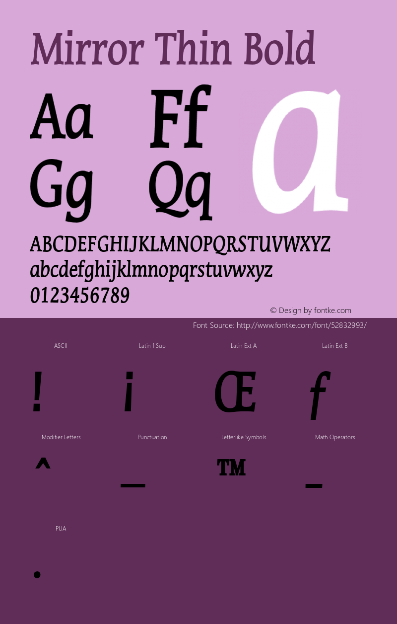 MirrorThinBold Altsys Fontographer 4.1 1/8/95 {DfLp-URBC-66E7-7FBL-FXFA} Font Sample