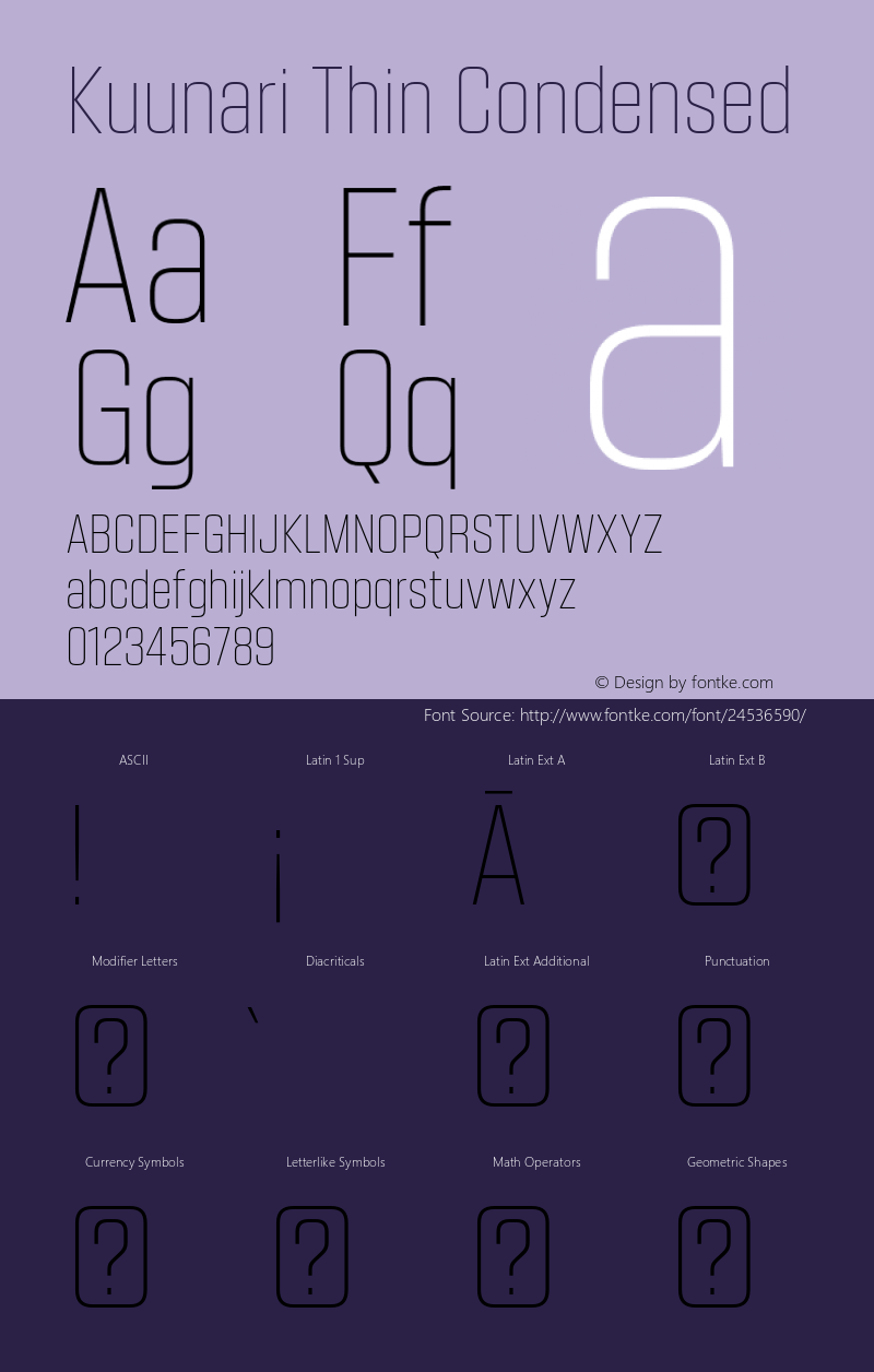 Kuunari Thin Condensed Version 1.000;PS 001.000;hotconv 1.0.88;makeotf.lib2.5.64775 Font Sample