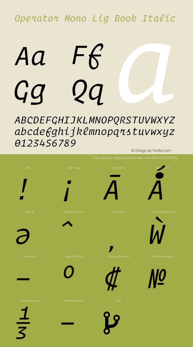 Operator Mono Lig Book Italic Version 1.200 Font Sample