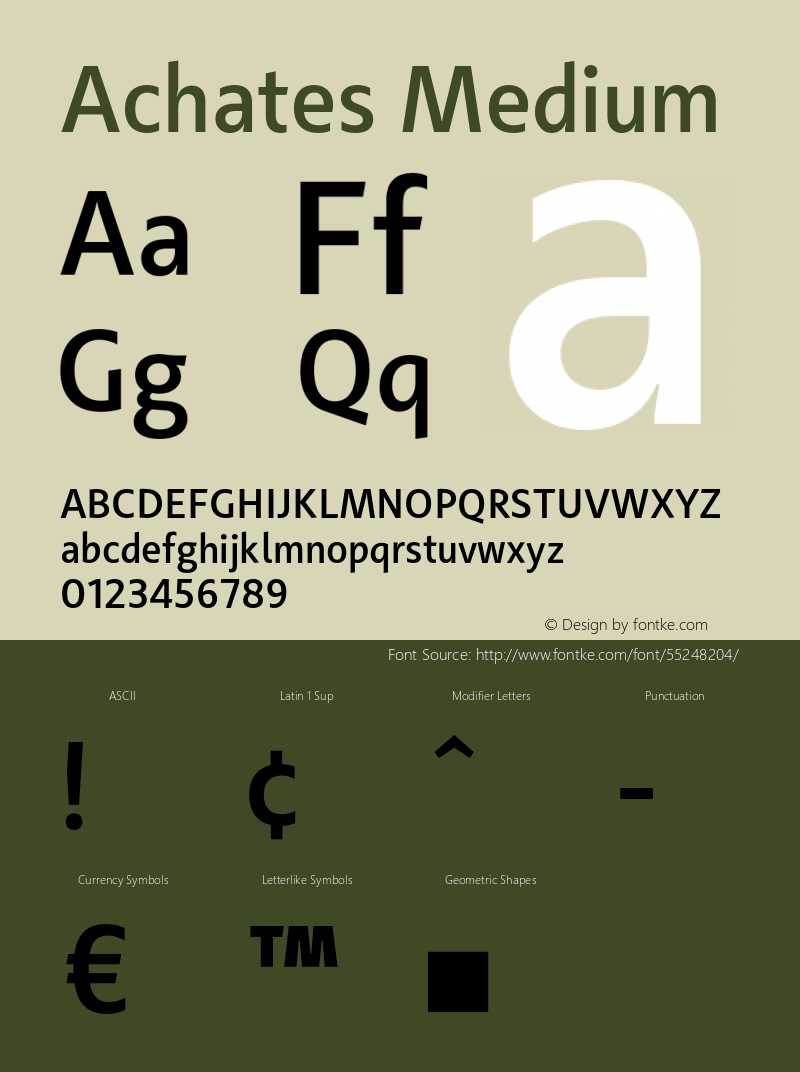 Achates-Medium Version 2.056 Font Sample