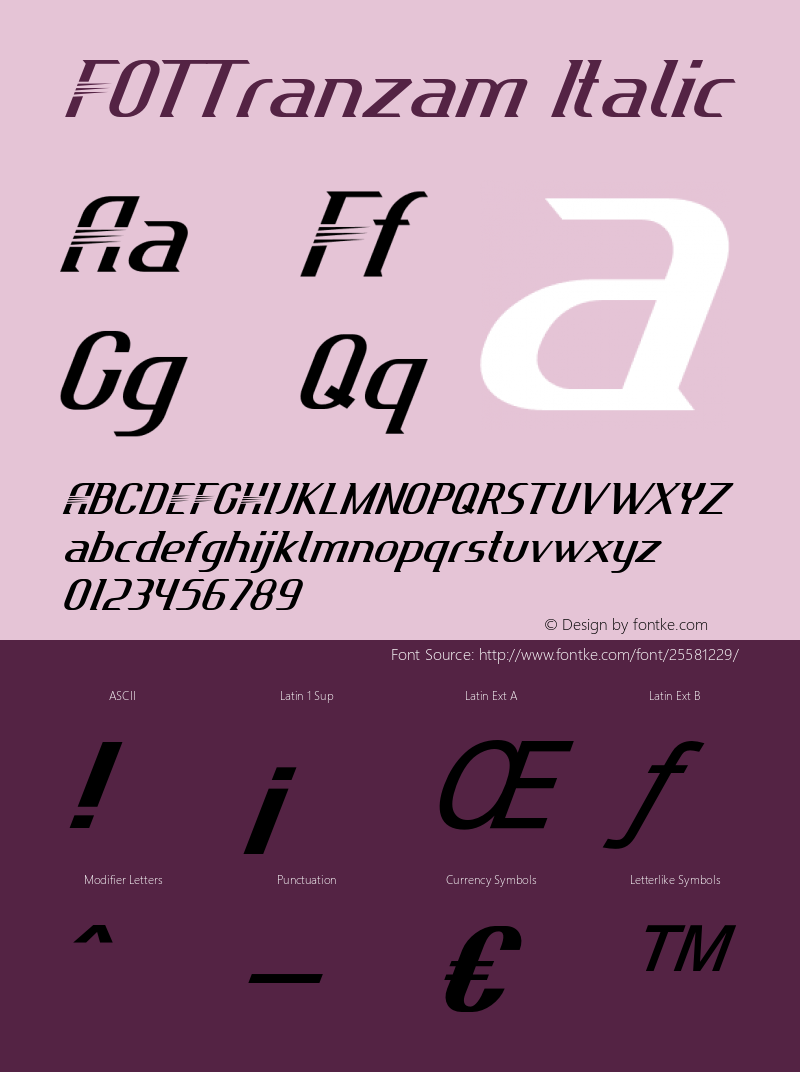 FOTTranzam-Italic Version 1.000 Font Sample