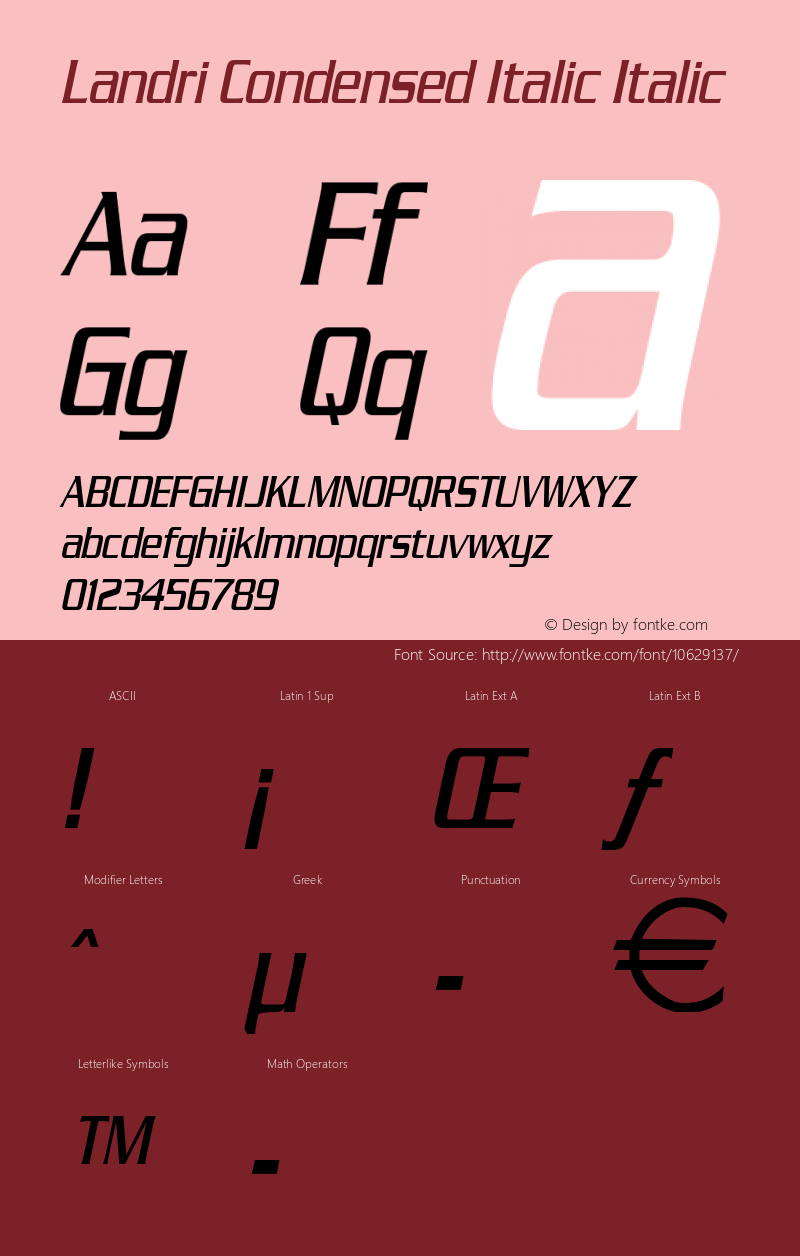 Landri Condensed Italic Italic Version 1.000 Font Sample