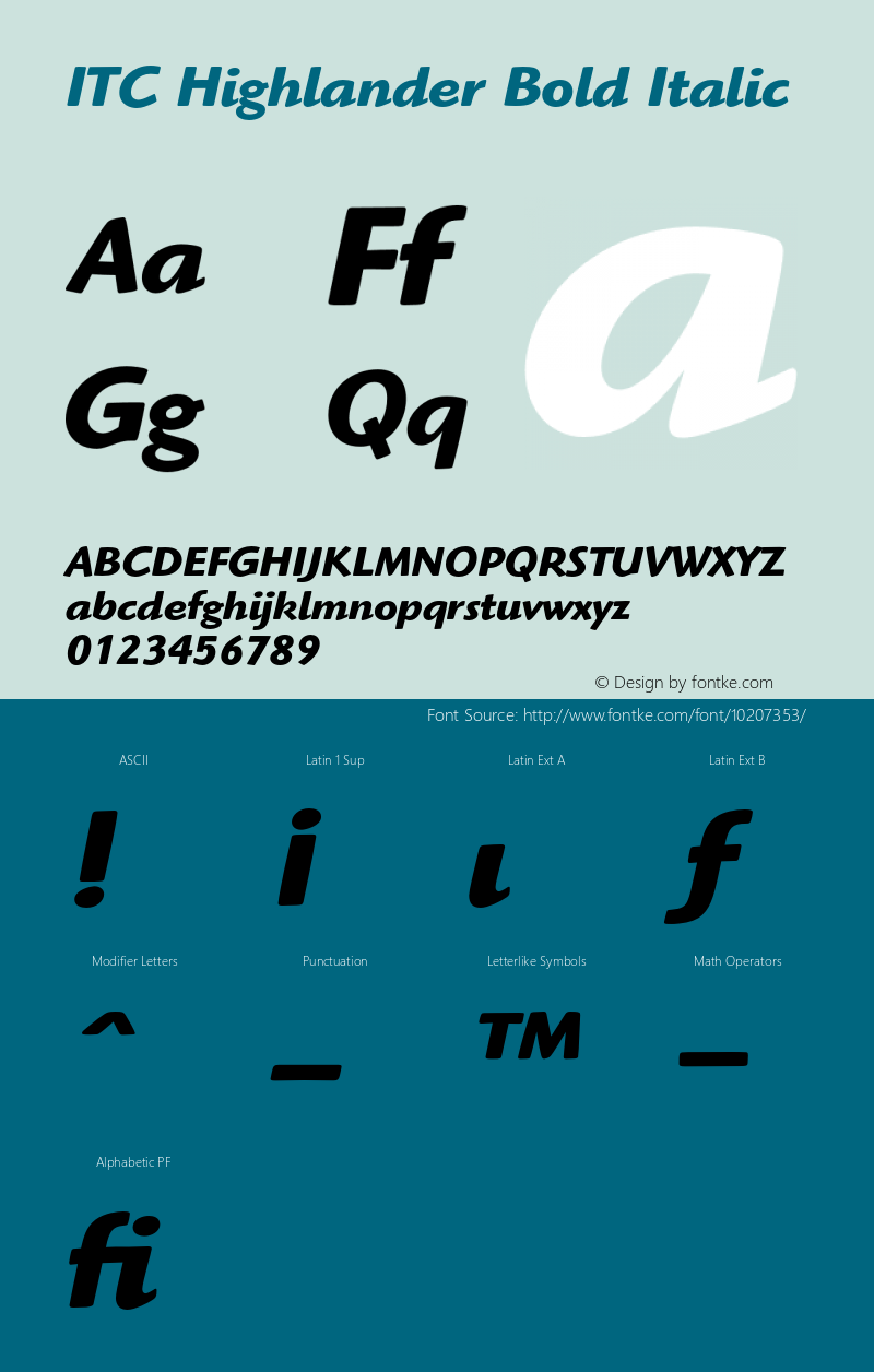 ITC Highlander Bold Italic 001.000 Font Sample