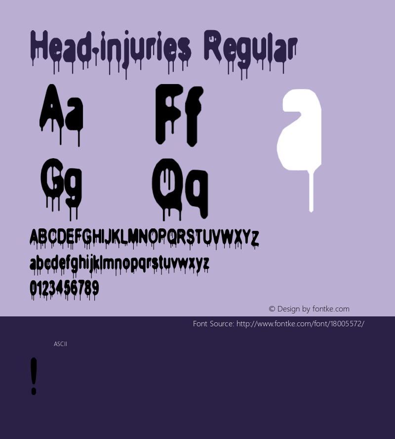 Head-injuries Regular 2001; 1.0, semi-dead release Font Sample