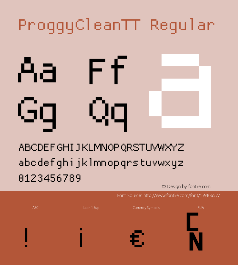 ProggyCleanTT Regular 2004/04/15 Font Sample