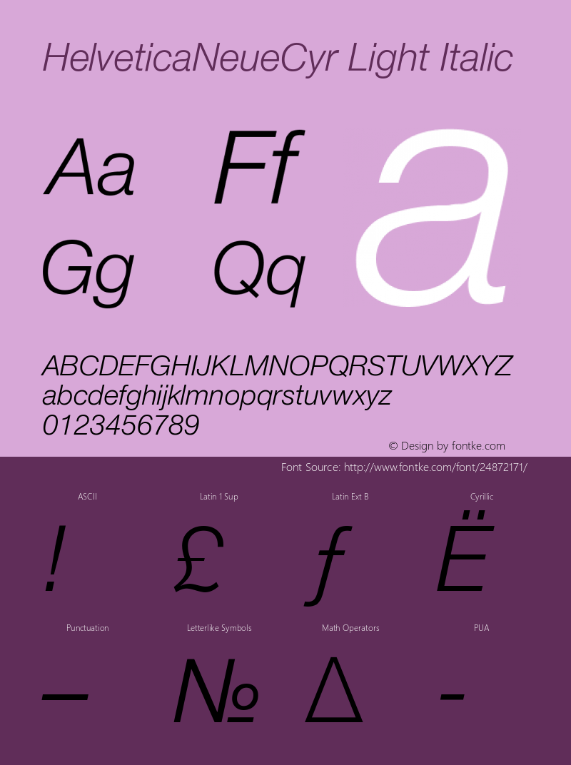 HelveticaNeueCyr-LightItalic 001.000 Font Sample