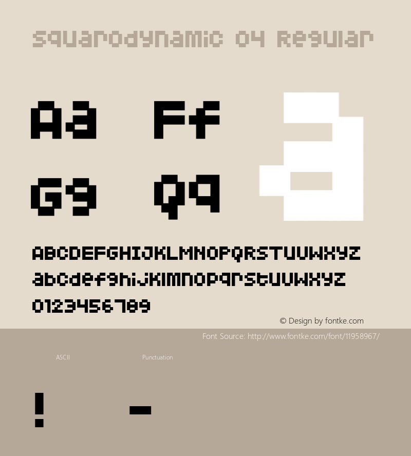 Squarodynamic 04 Regular Macromedia Fontographer 4.1.3 3/18/02 Font Sample
