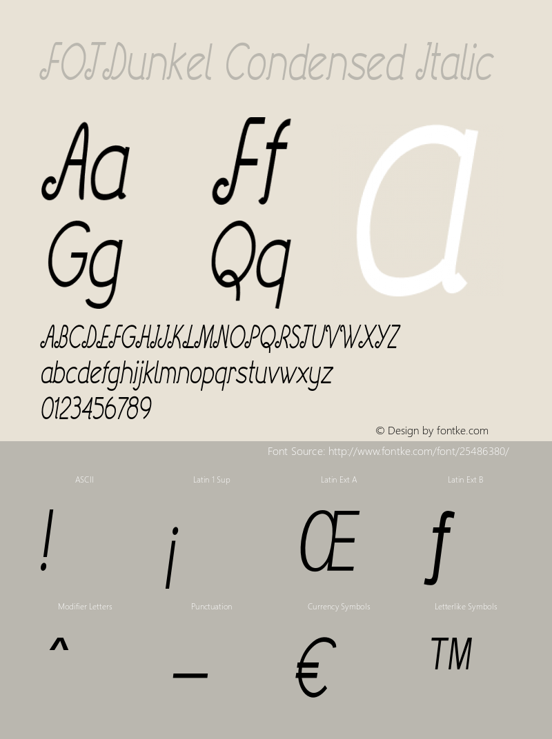 FOTDunkel-CondensedItalic Version 1.000 Font Sample