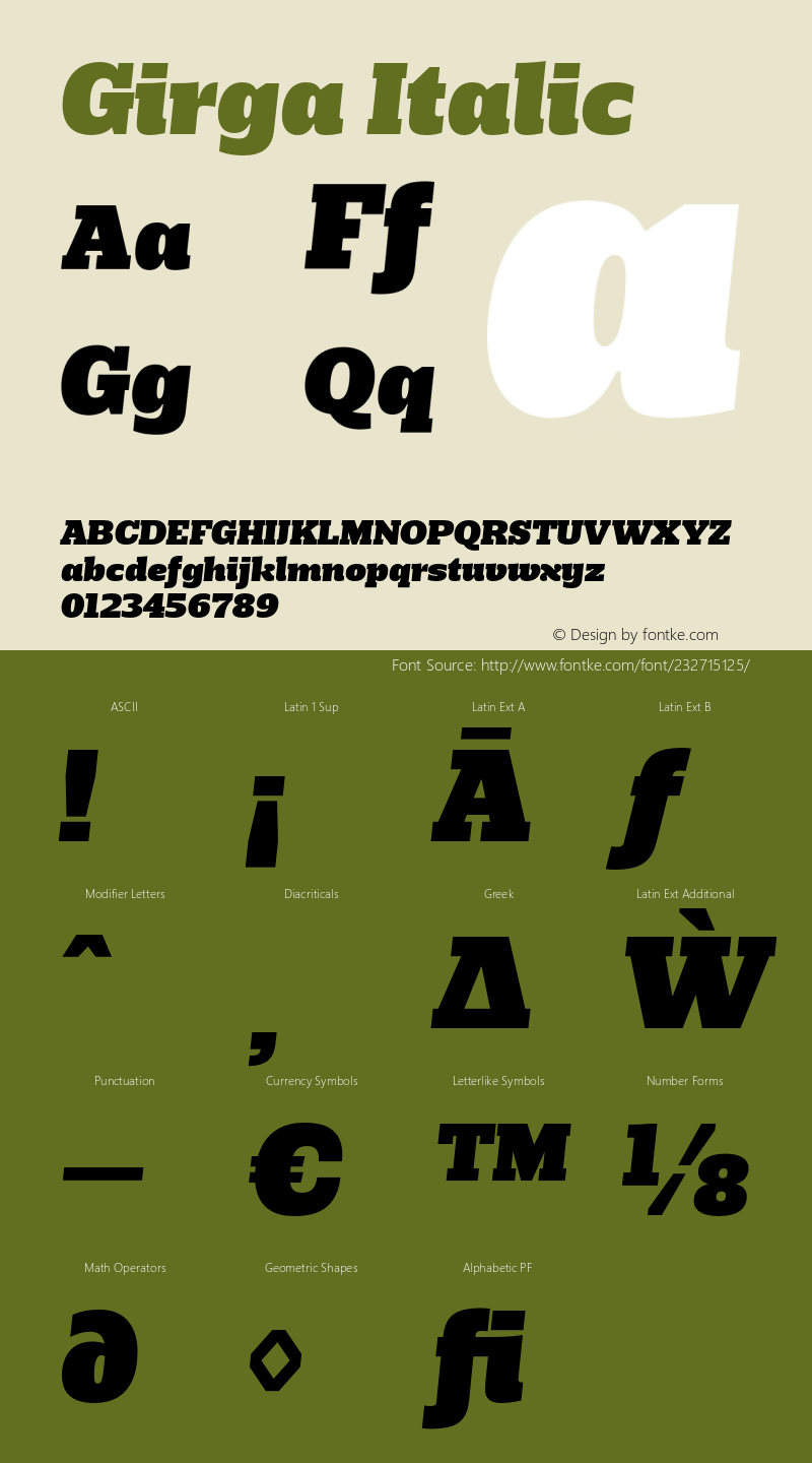 Girga-Italic Version 1.001;PS 001.001;hotconv 1.0.56;makeotf.lib2.0.21325图片样张