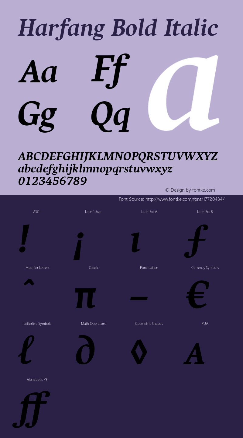 Harfang Bold Italic Version 1.000 Font Sample