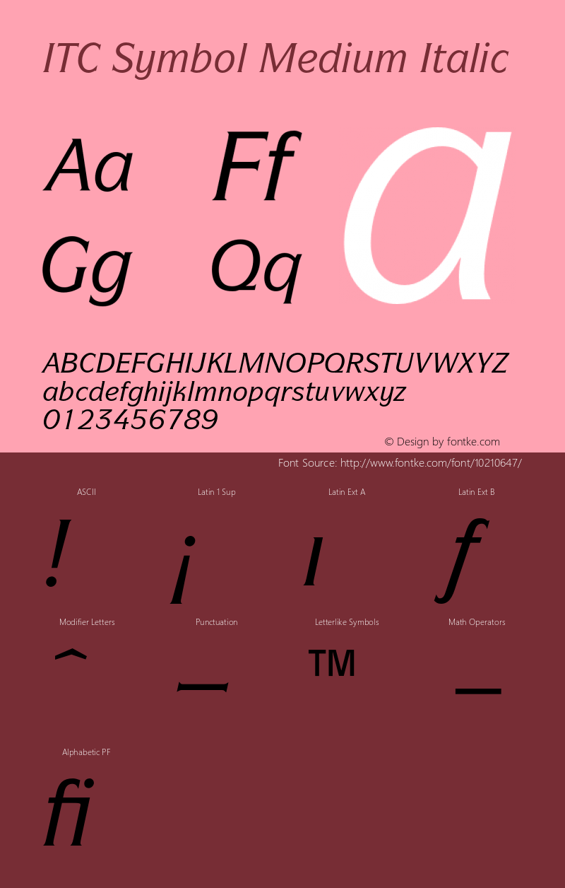 ITC Symbol Medium Italic 001.000 Font Sample