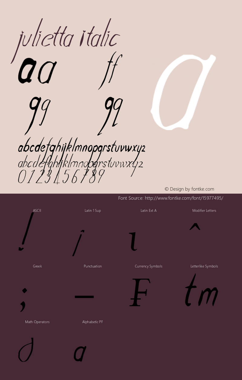 julietta Italic Version 1.00 November 29, 2015, initial release Font Sample