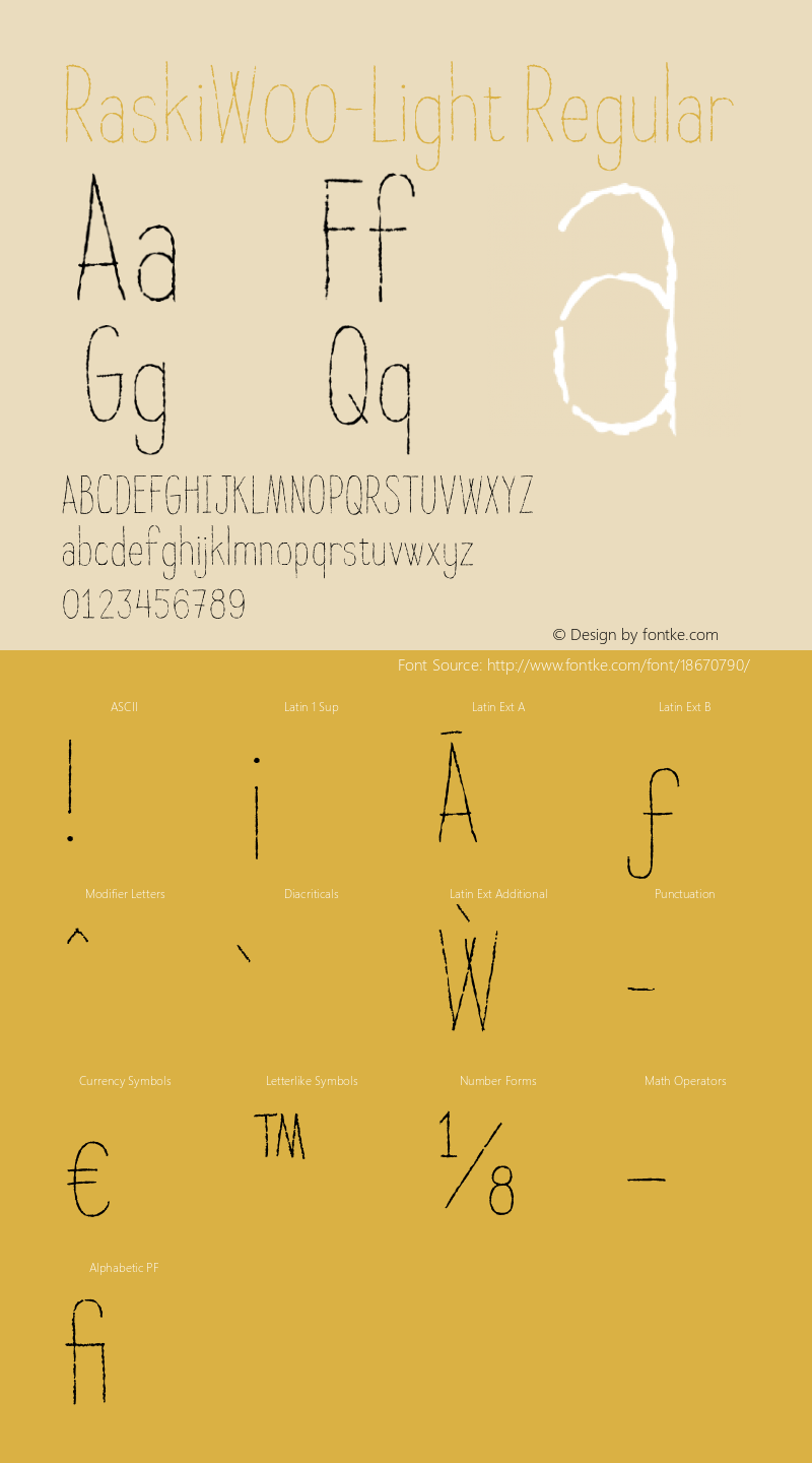 RaskiW00-Light Regular Version 1.00 Font Sample