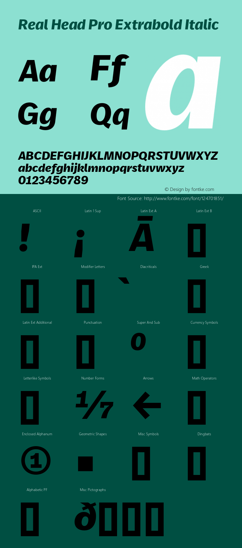 Real Head Pro Extrabold Italic Version 7.70 Font Sample