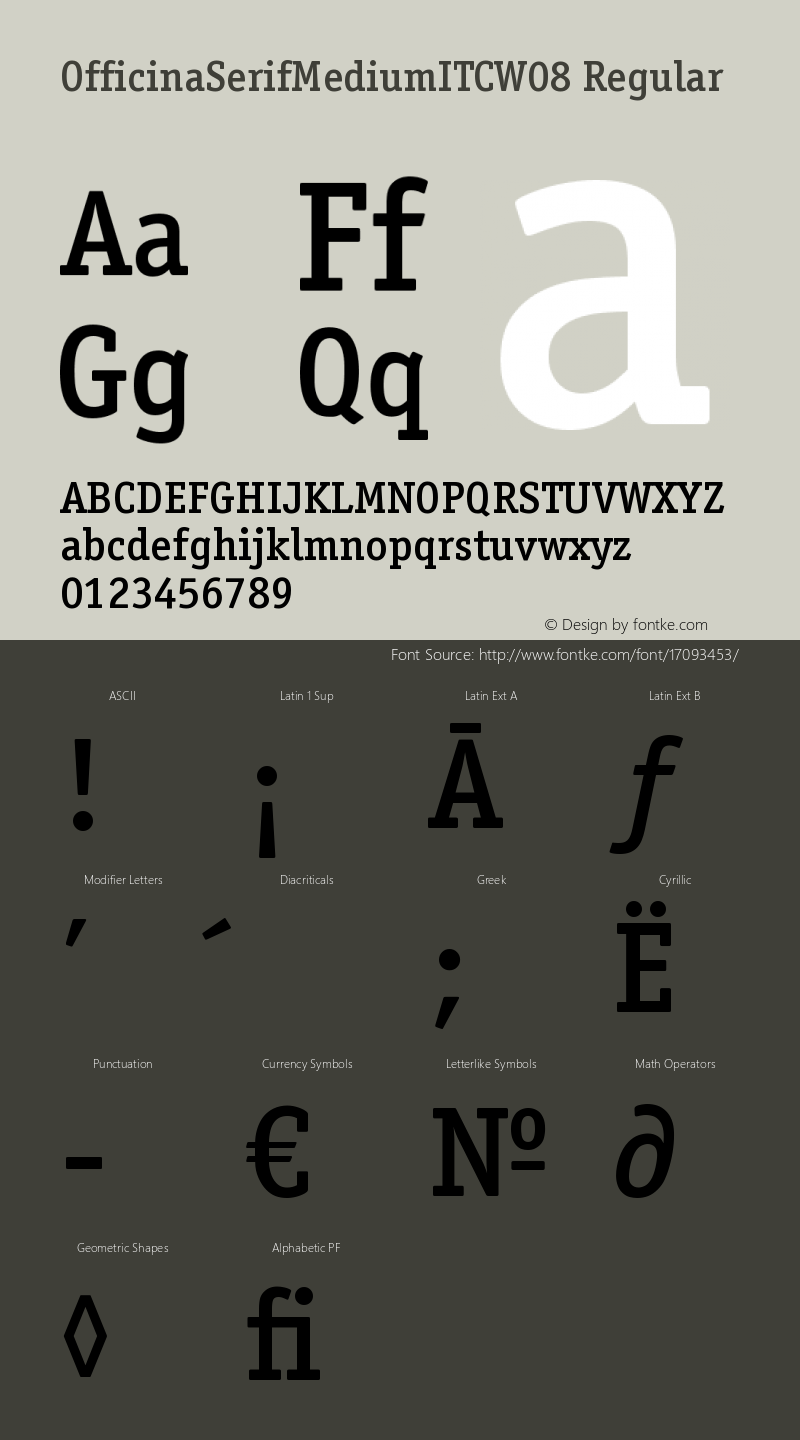 OfficinaSerifMediumITCW08 Regular Version 1.00 Font Sample