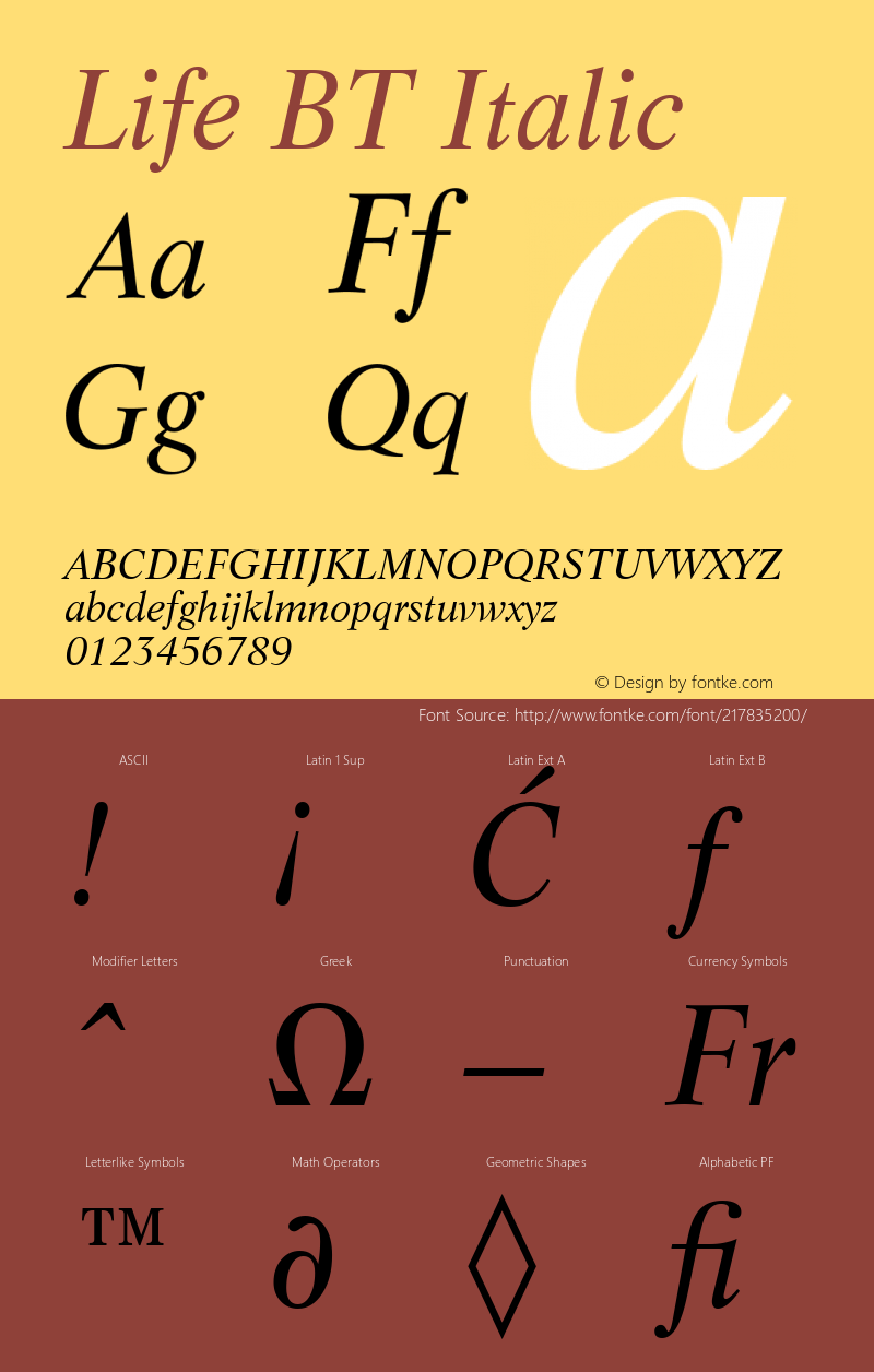 Life BT Italic Version 1.01 emb4-OT图片样张