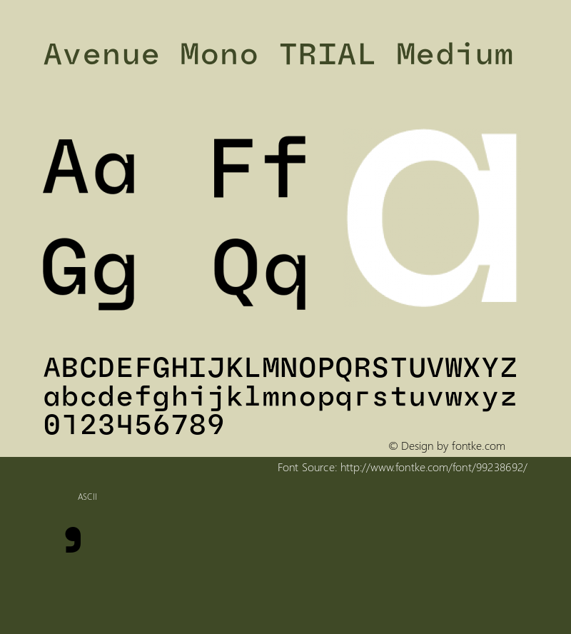 Avenue Mono TRIAL Medium Version 0.005;hotconv 1.0.109;makeotfexe 2.5.65596 Font Sample