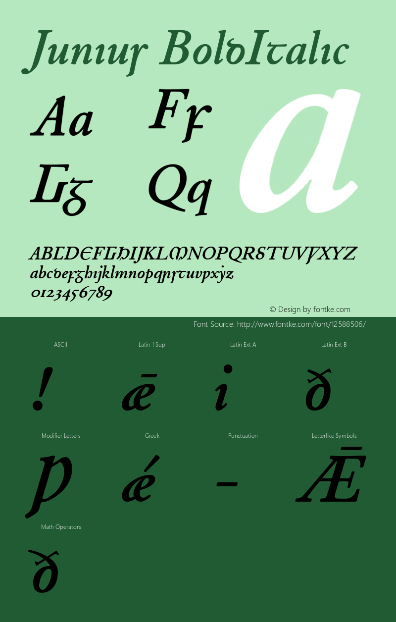 Junius BoldItalic Altsys Fontographer 4.1 1/23/96 Font Sample