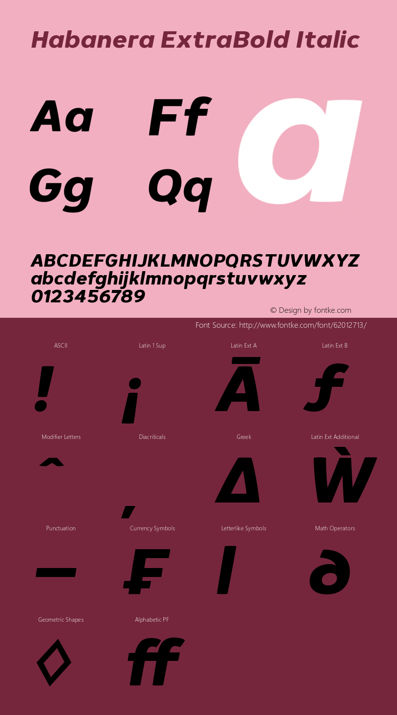 Habanera ExtraBold Italic Version 1.001 Font Sample