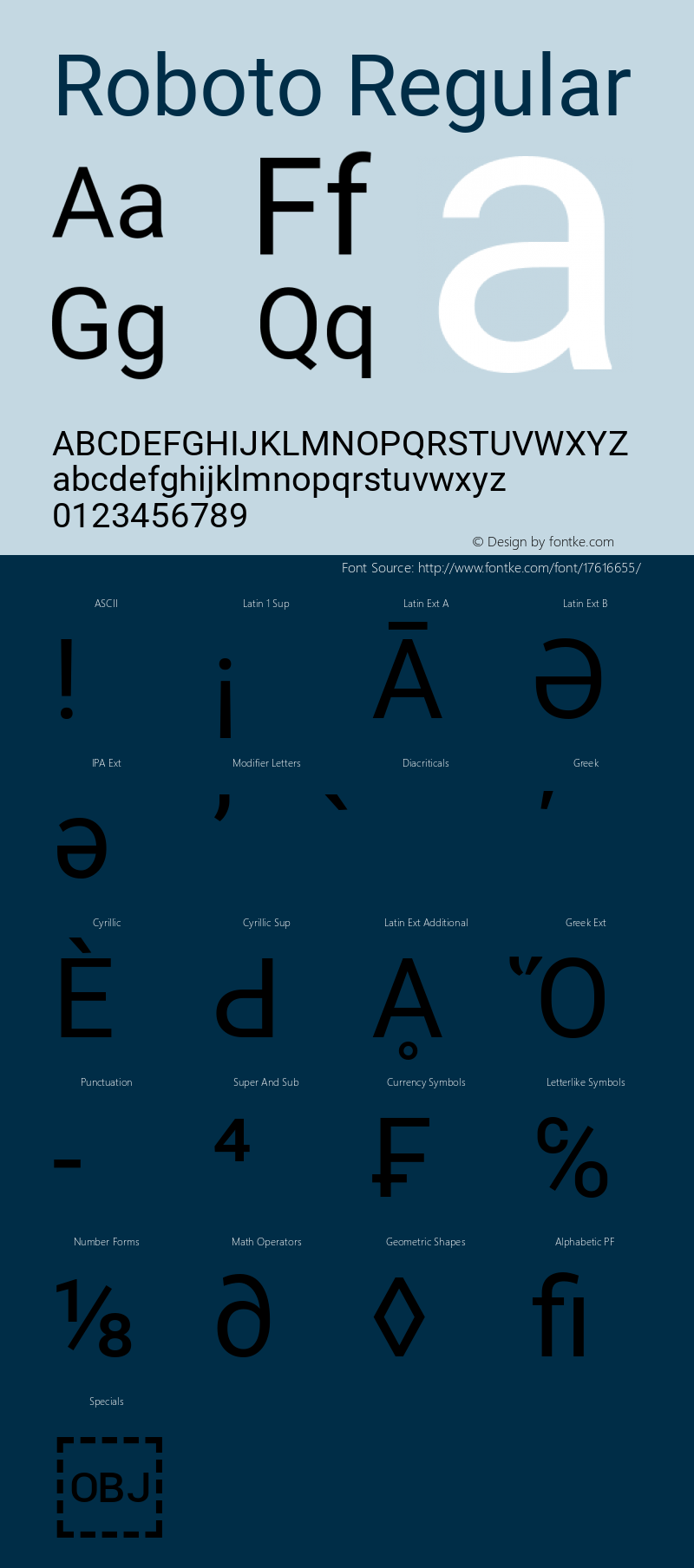 Roboto Regular Version 2.001101; 2014 Font Sample