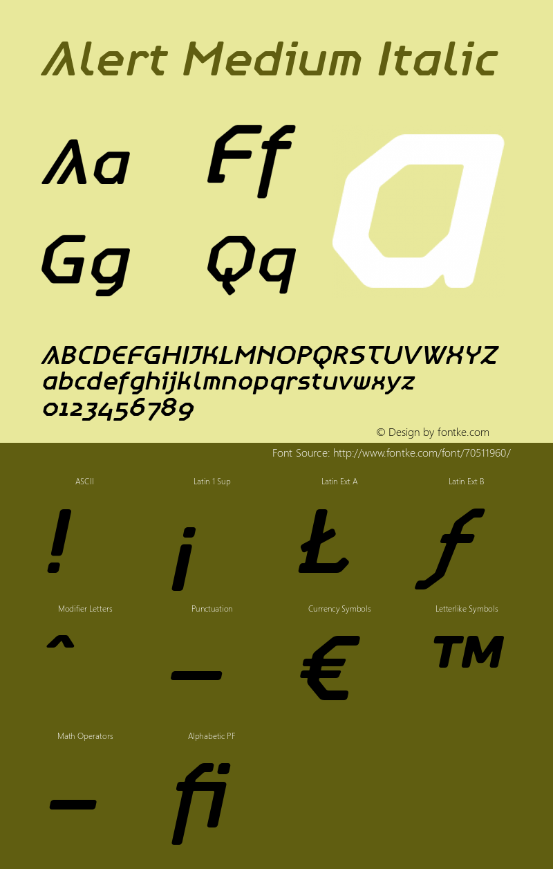 Alert-MediumItalic Version 2.000 2002 initial release | wf-rip DC20150325 Font Sample