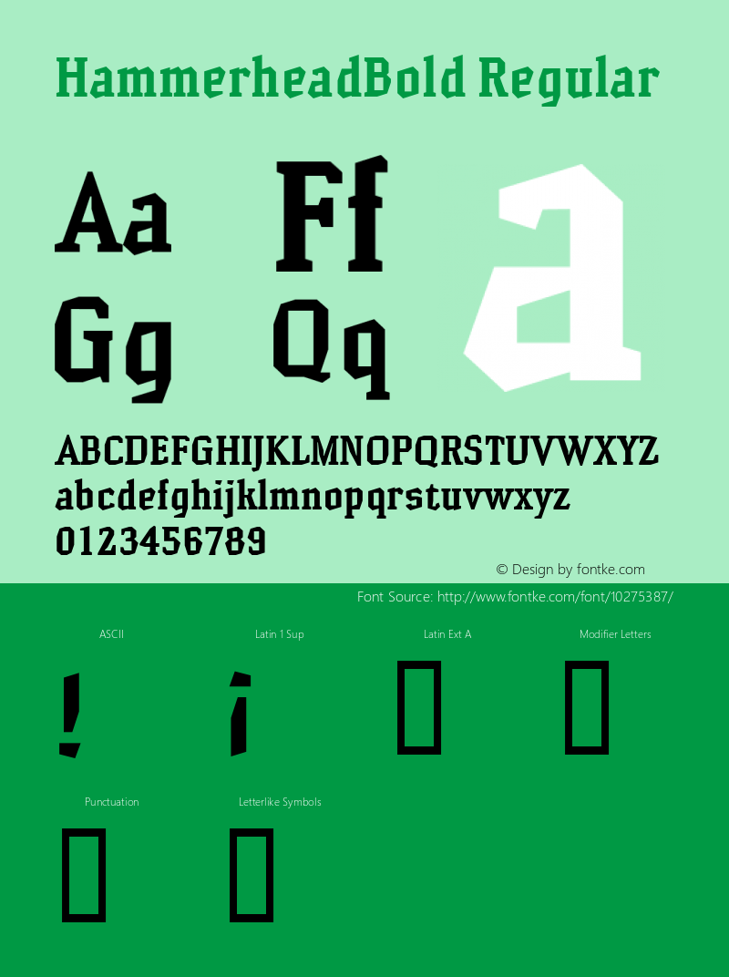 HammerheadBold Regular Macromedia Fontographer 4.1.2 22.09.2006 Font Sample