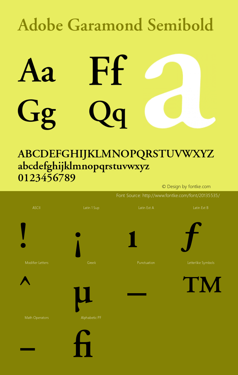 AGaramond-Semibold Version 001.002 Font Sample