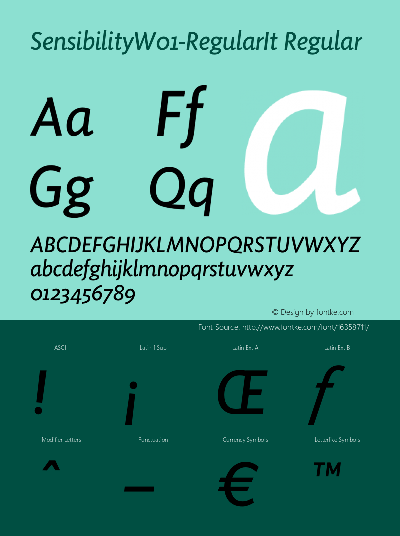 SensibilityW01-RegularIt Regular Version 1.00 Font Sample