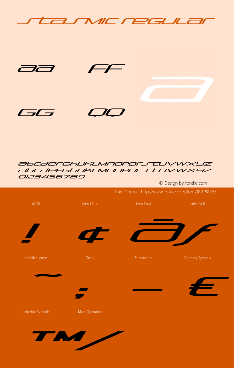 Stasmic Regular Version 1.1; 2001 Font Sample