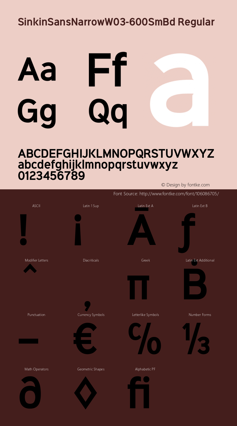 Sinkin Sans Narrow W03 600 SB Version 1.00 Font Sample