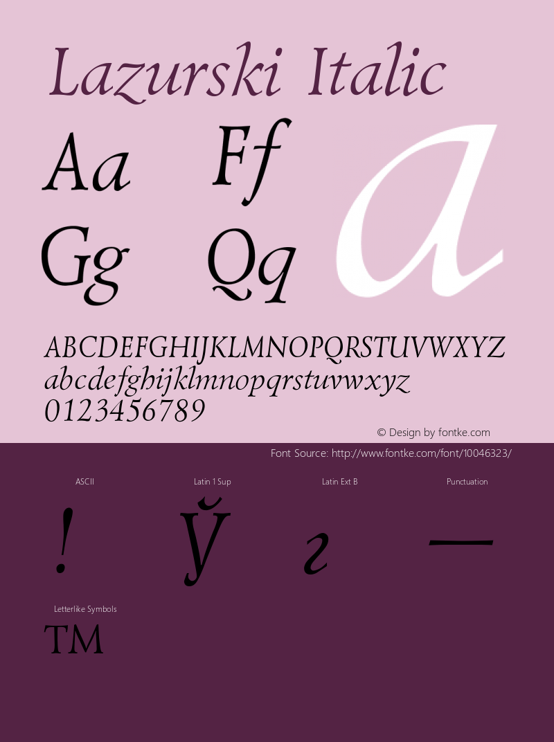 Lazurski Italic Converted from t:\LZI.TF1 by ALLTYPE Font Sample