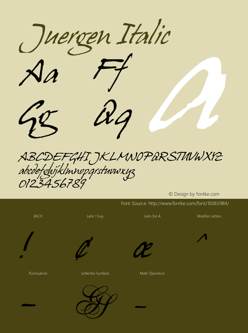 Juergen Italic Version 2.2; 1999 Font Sample