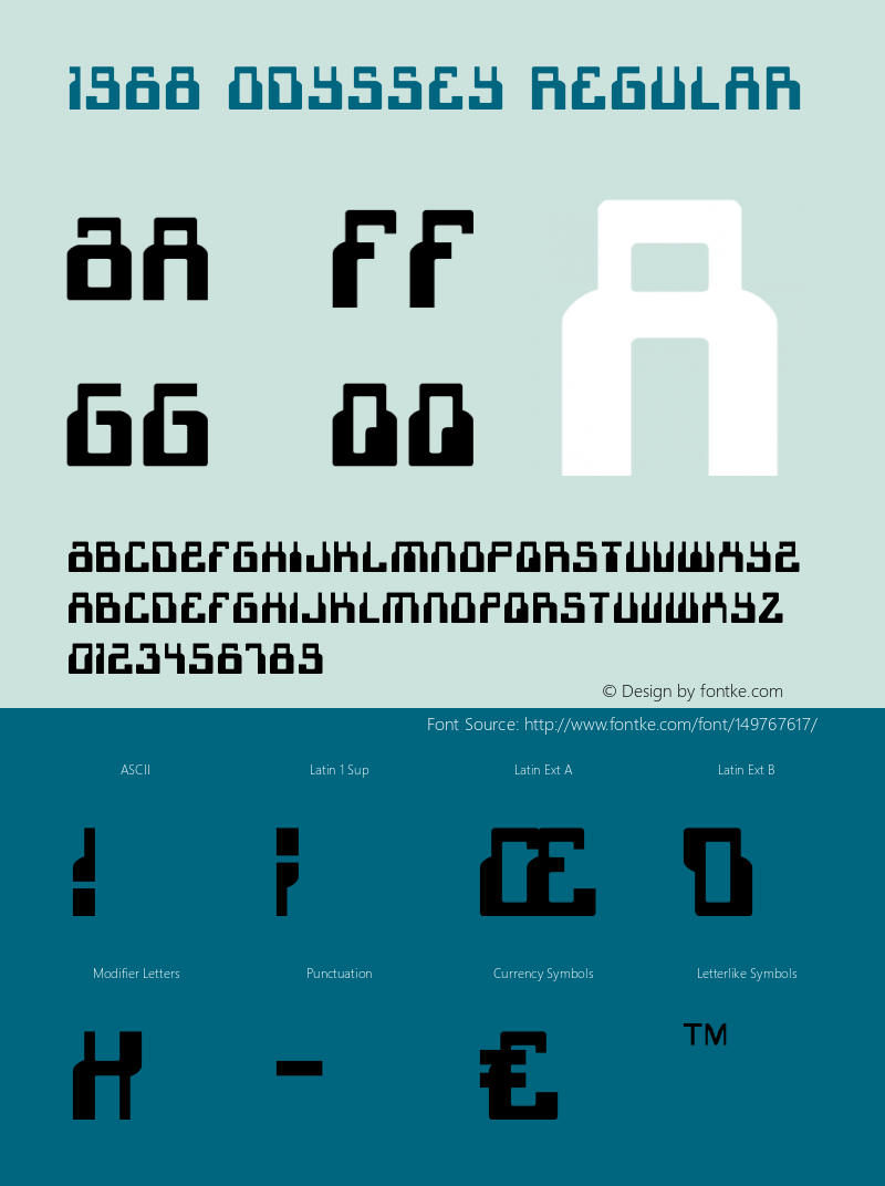 1968 Odyssey Version 1.0; 2015 Font Sample