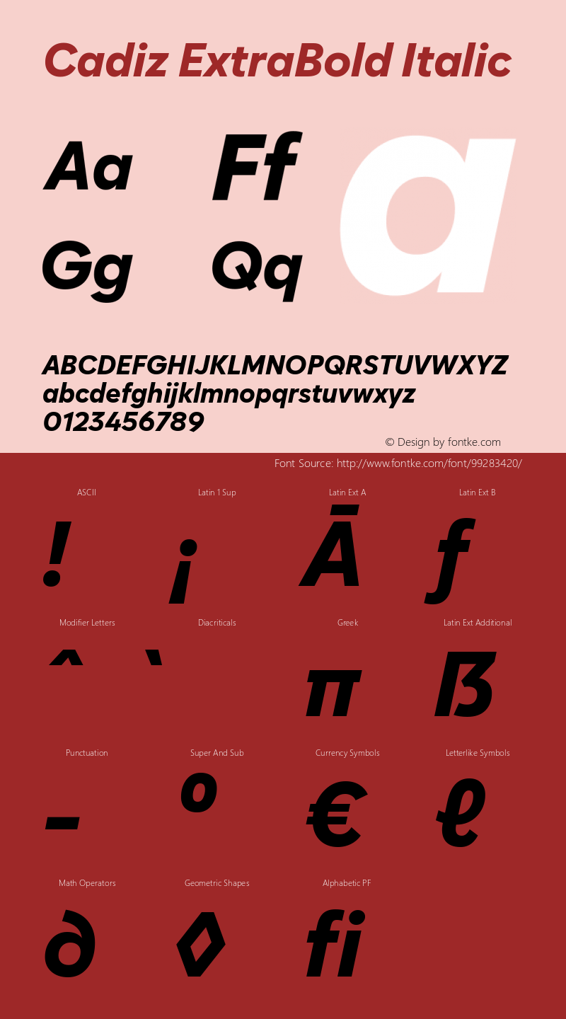 Cadiz ExtraBold Italic 1.000 Font Sample