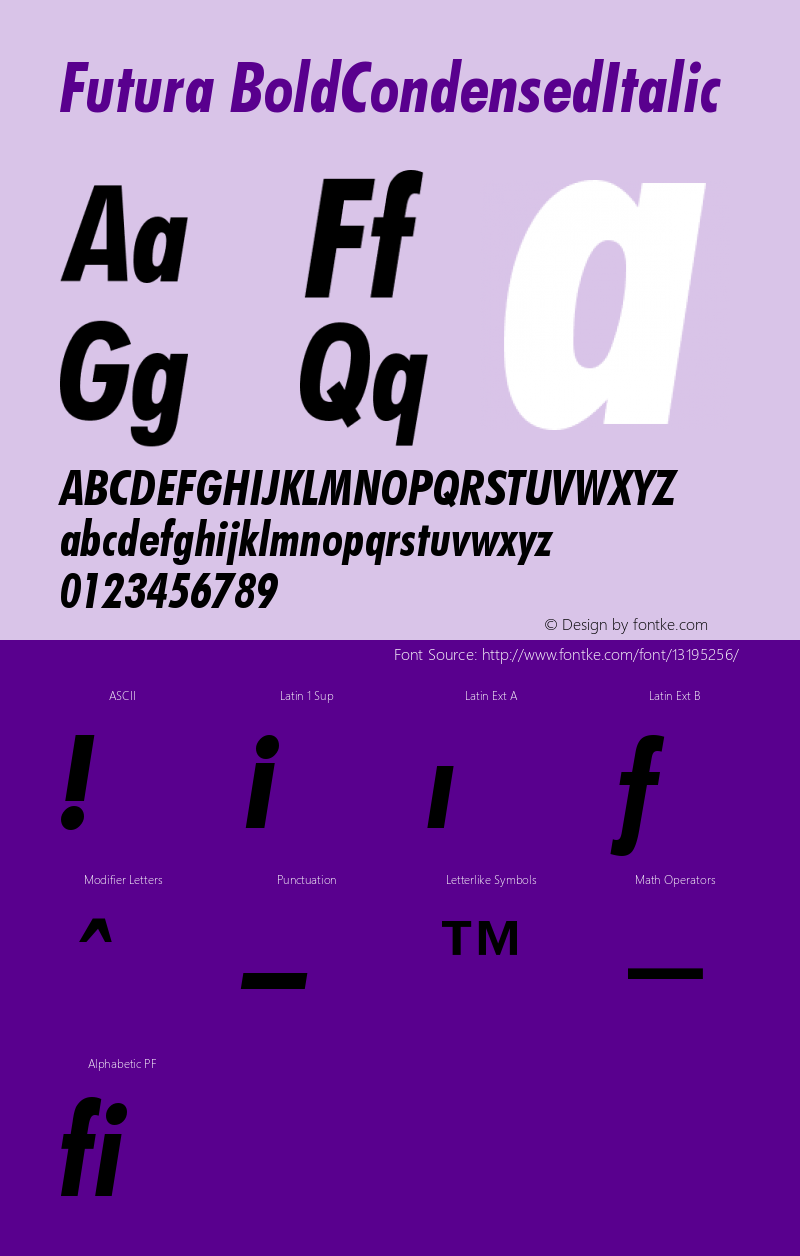 Futura BoldCondensedItalic Version 003.001 Font Sample