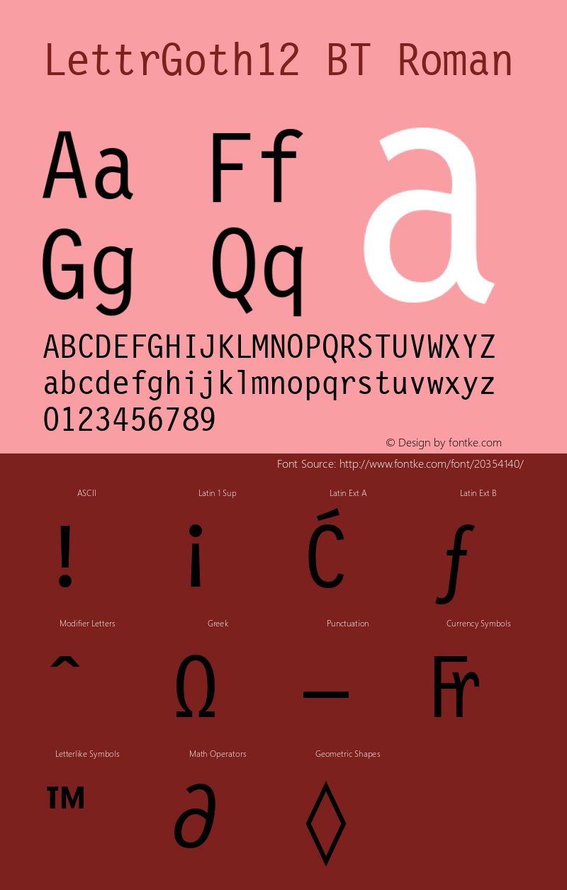 Letter Gothic 12 Pitch BT mfgpctt-v1.54 Friday, February 5, 1993 3:09:14 pm (EST) Font Sample