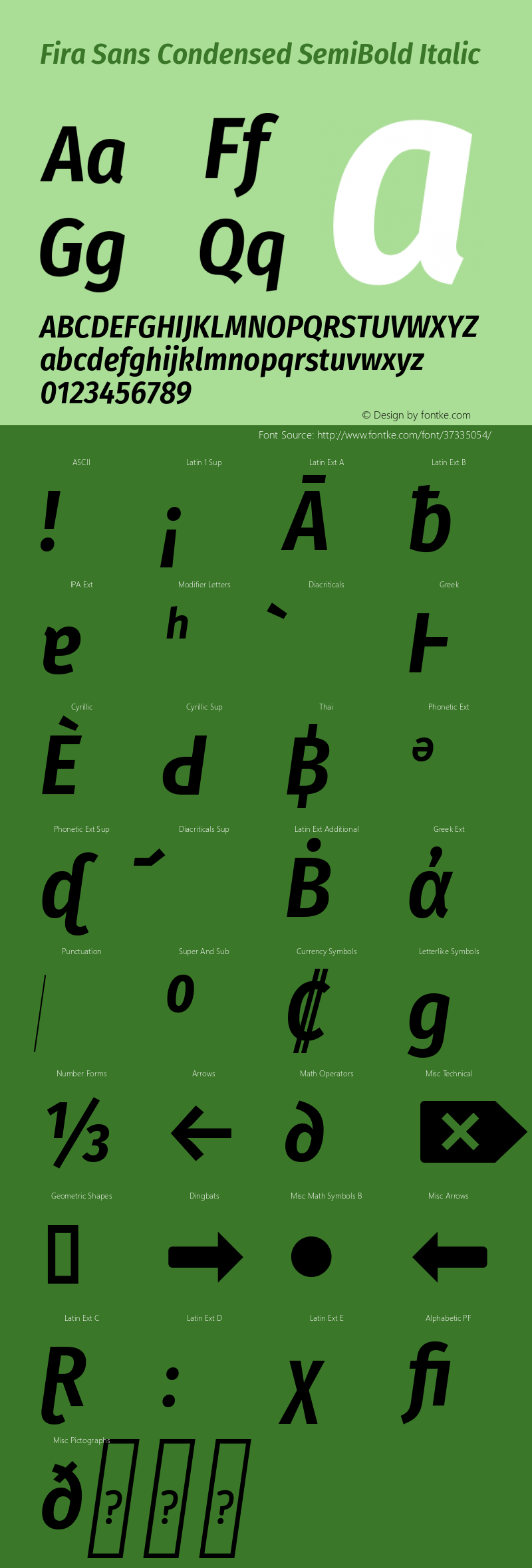 Fira Sans Condensed SemiBold Italic Version 4.301 Font Sample