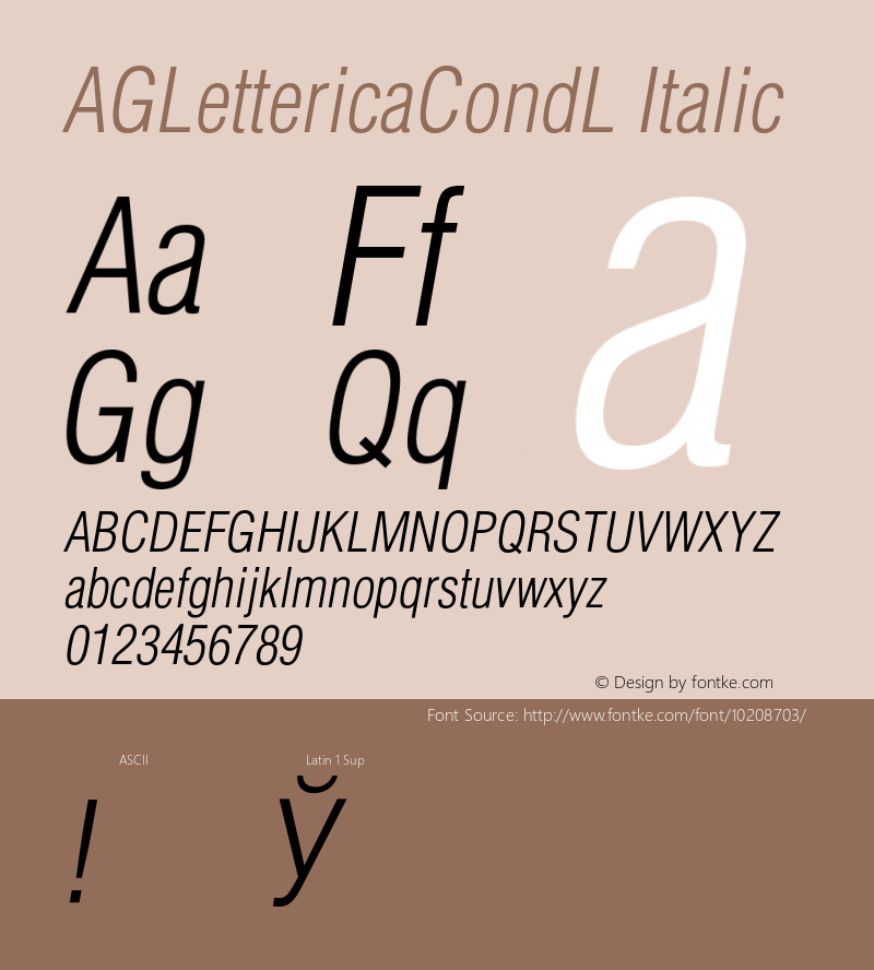 AGLettericaCondL Italic 001.000 Font Sample