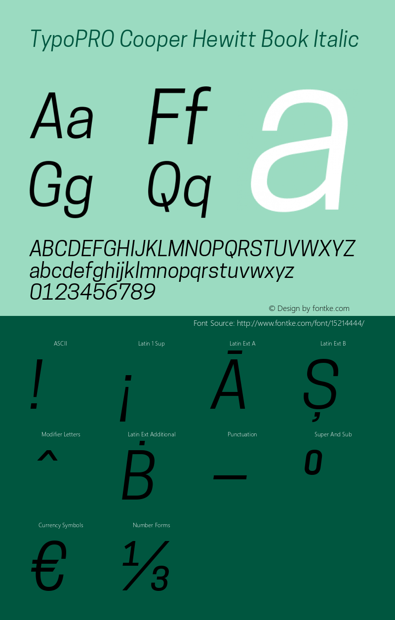 TypoPRO Cooper Hewitt Book Italic 1.000 Font Sample