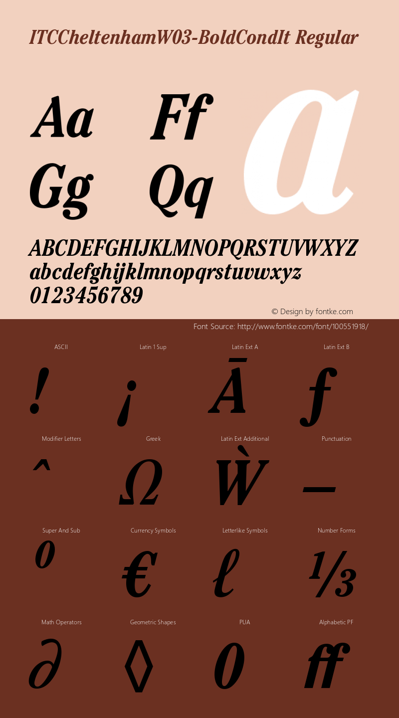 ITC Cheltenham W03 Bold Cond It Version 1.00 Font Sample