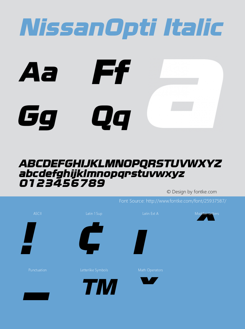 NissanOpti-Italic Version 001.000 Font Sample